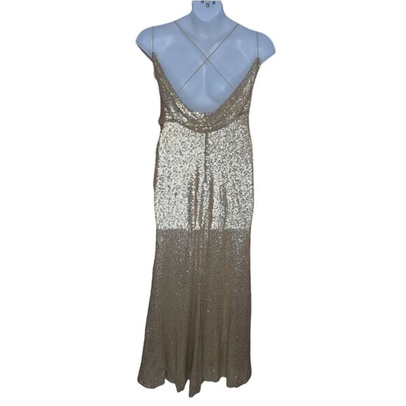 CHRISTINA WU gold matte sequin celebration style cowl back gown dress‎ 10 - Picture 3 of 13